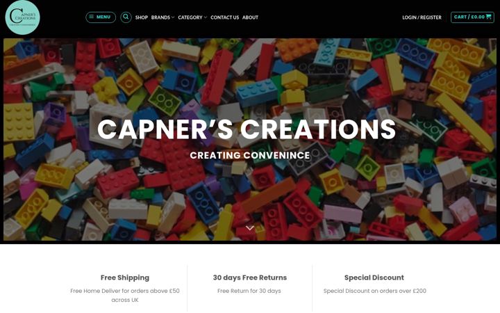 Screenshot of capnerscreations.co.uk