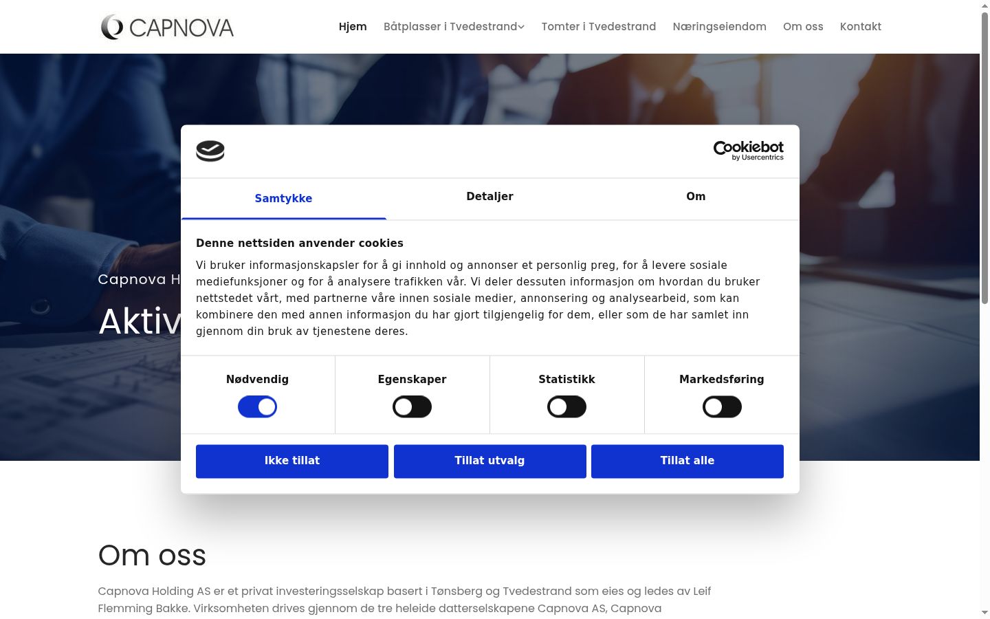 Screenshot del banner di consenso mostrato prima di qualsiasi interazione