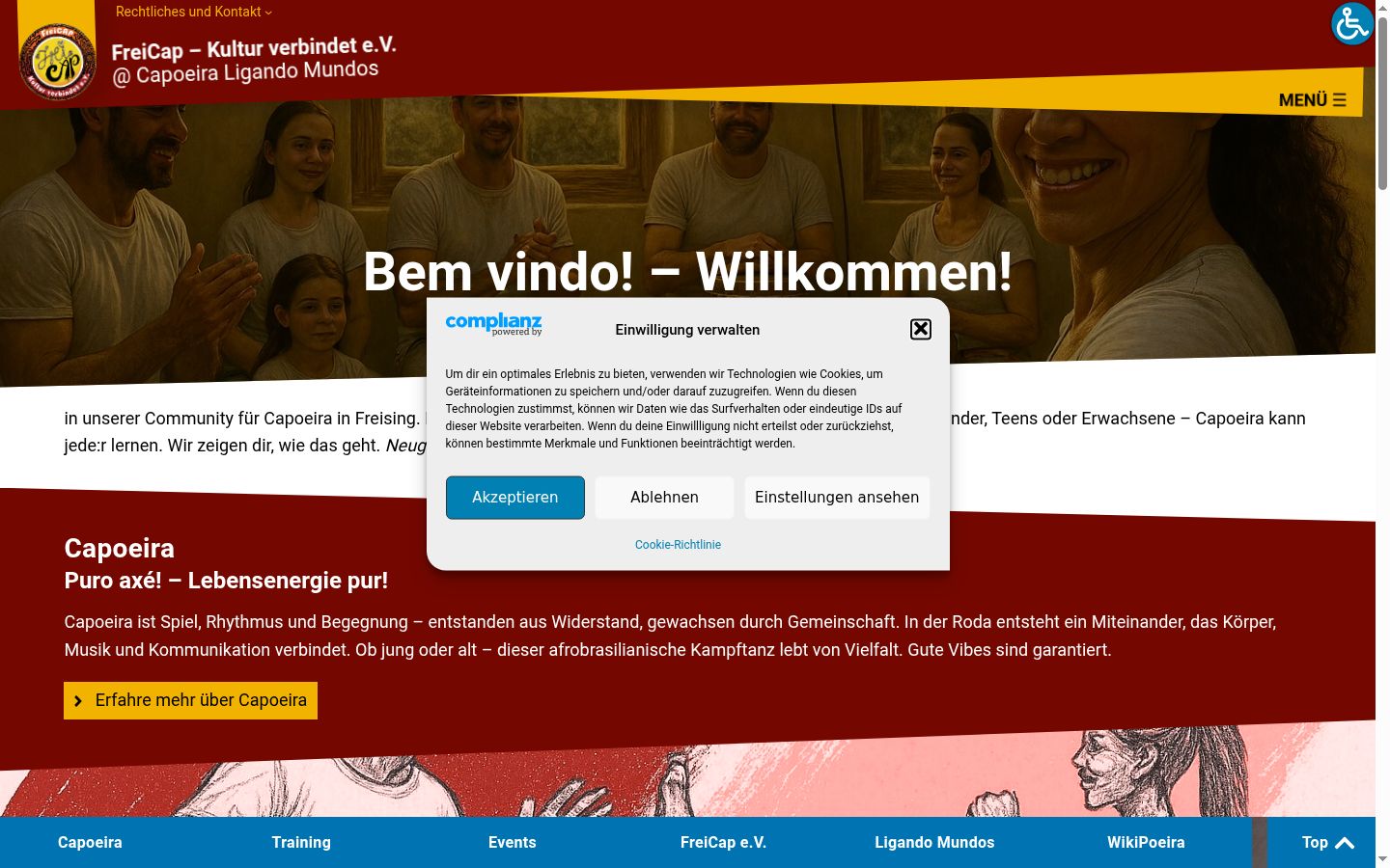 Screenshot del banner di consenso mostrato prima di qualsiasi interazione