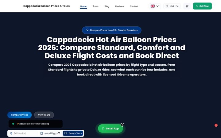 Screenshot of cappadociaballoonprice.com