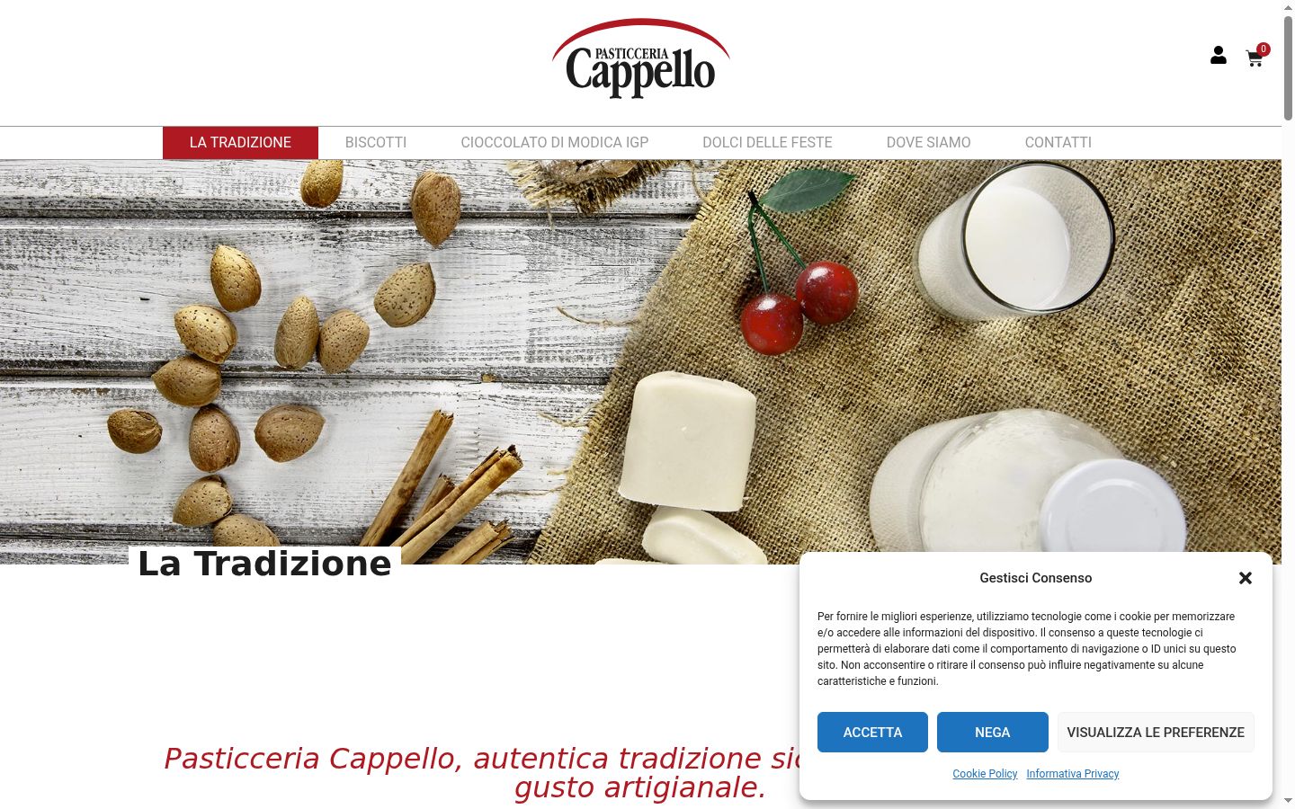 Screenshot del banner di consenso mostrato prima di qualsiasi interazione