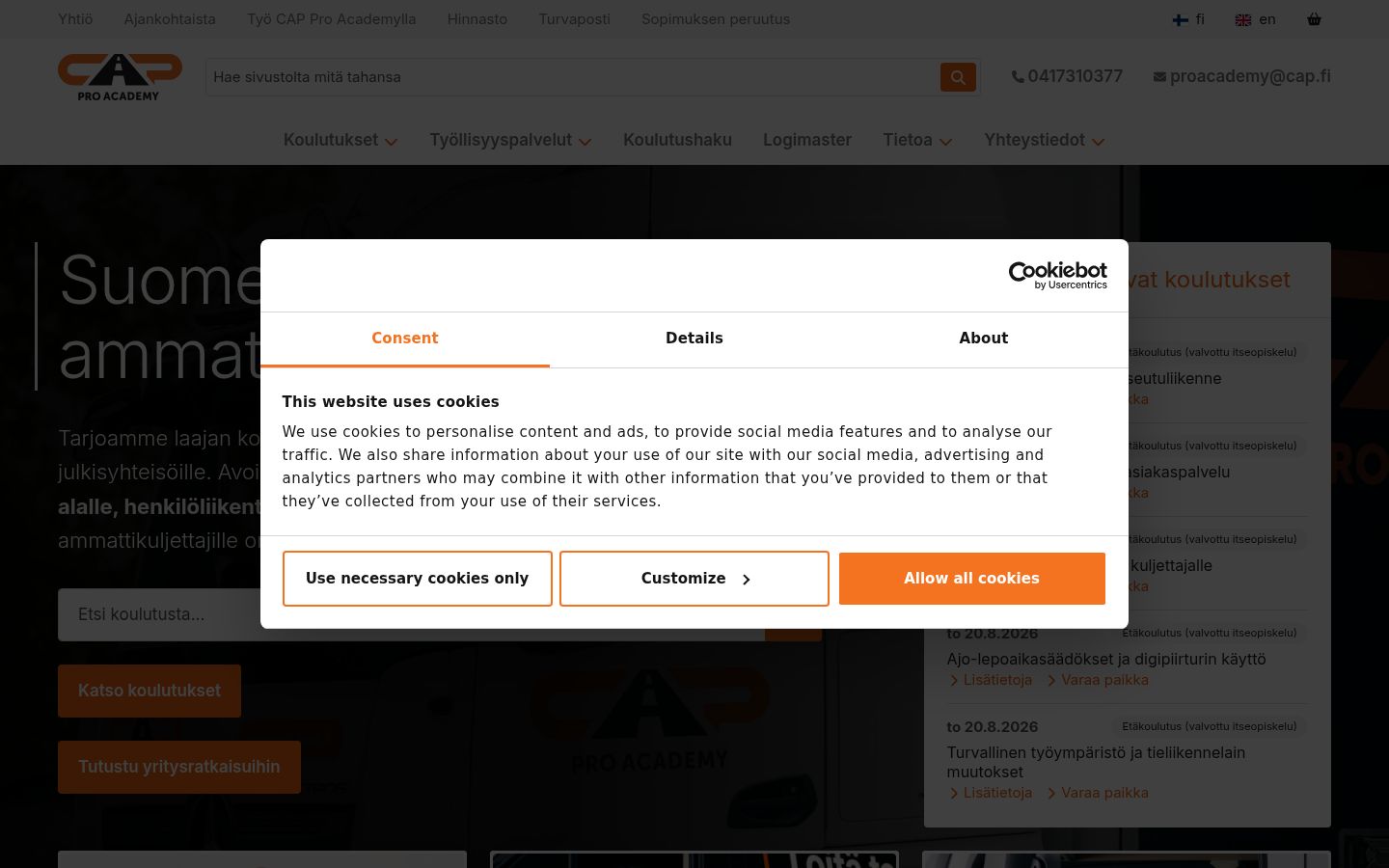 Screenshot del banner di consenso mostrato prima di qualsiasi interazione