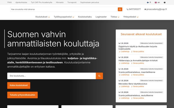 Skærmbillede af capproacademy.fi