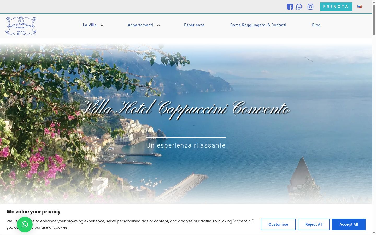 Screenshot del banner di consenso mostrato prima di qualsiasi interazione