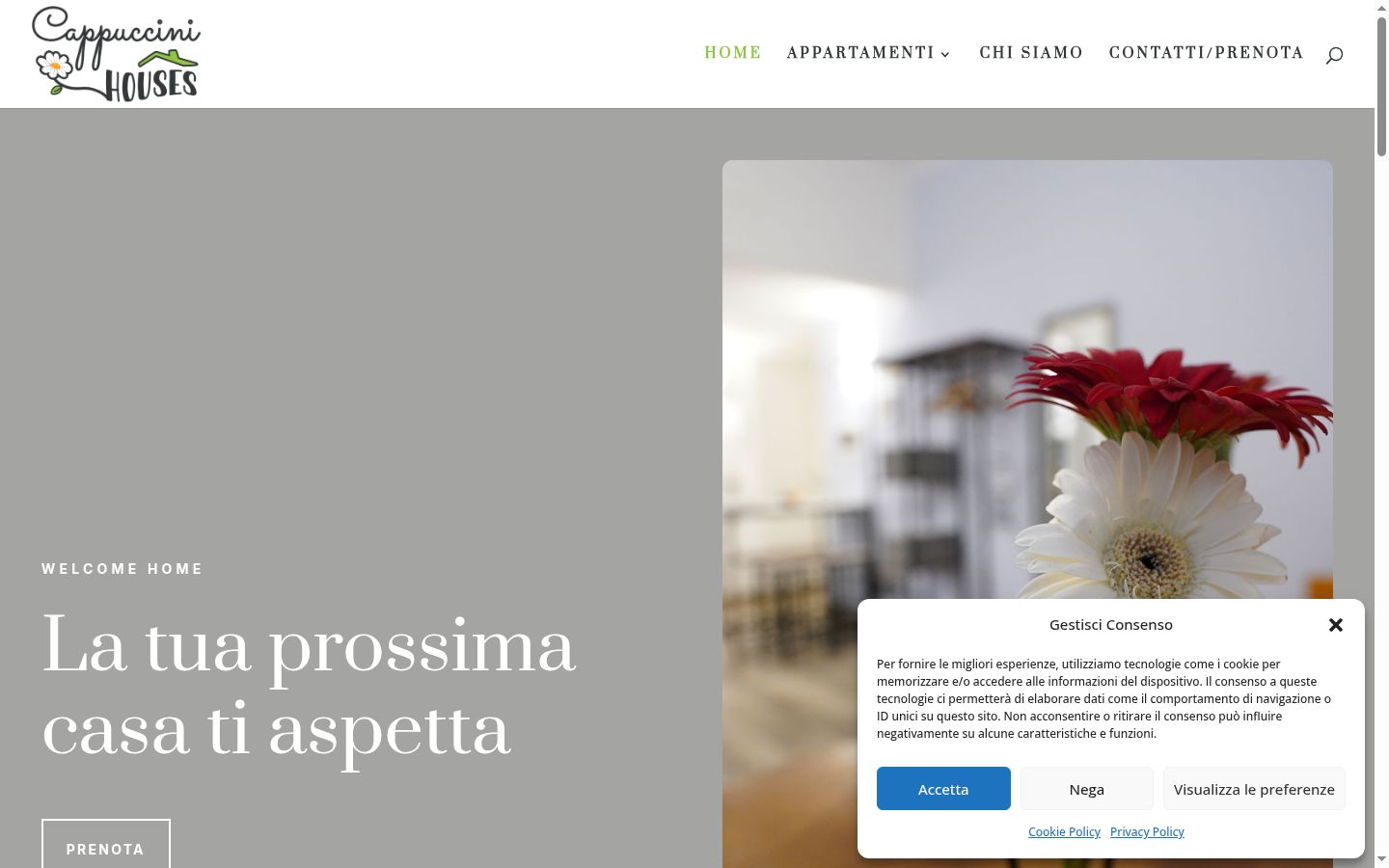 Screenshot del banner di consenso mostrato prima di qualsiasi interazione