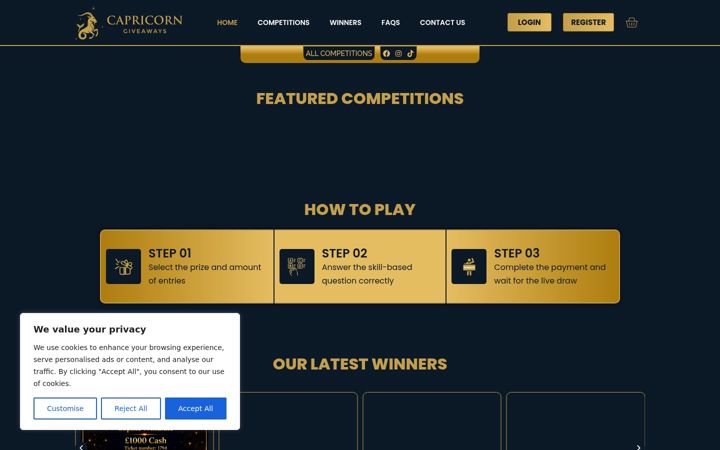 Screenshot of capricorngiveaways.co.uk