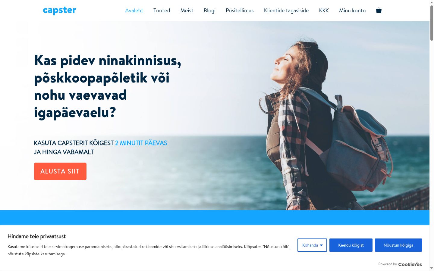 Ekrānuzņēmums ar piekrišanas baneri, kas tika rādīts pirms jebkādas mijiedarbības