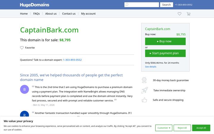 Screenshot of captainbark.com