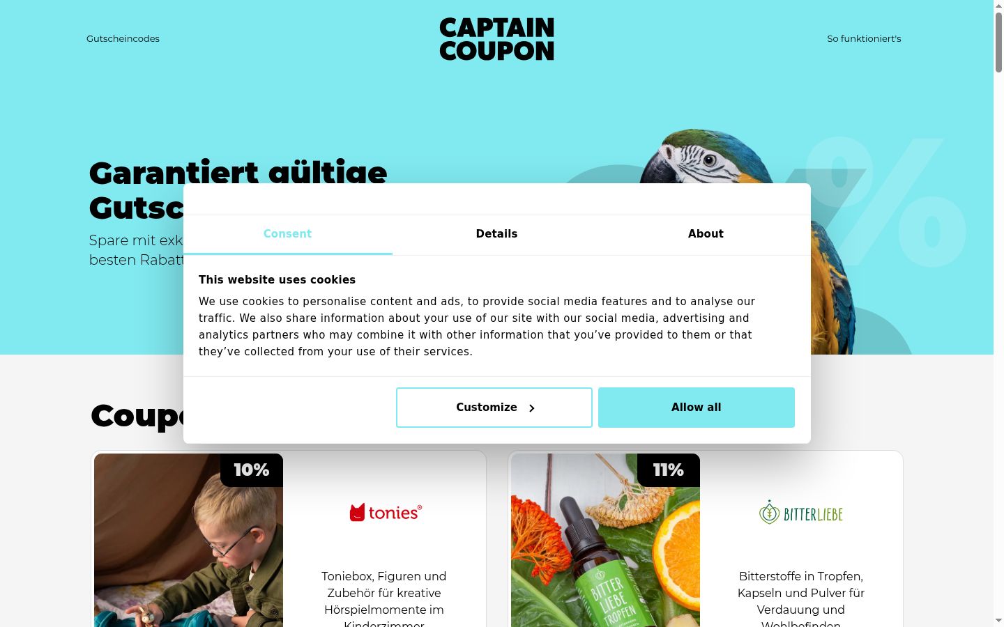 Capture d'écran de la bannière de consentement affichée avant toute interaction