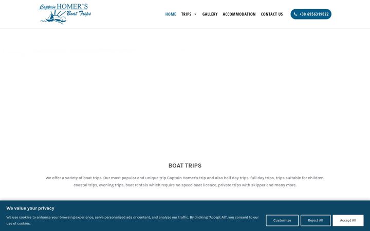 Screenshot of captainhomersboattrips.com