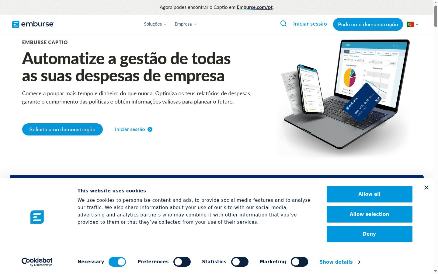 Screenshot del banner di consenso mostrato prima di qualsiasi interazione