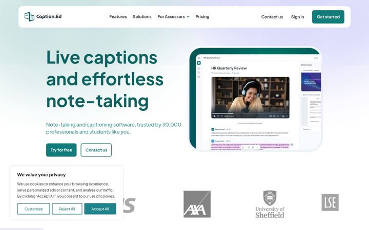 Screenshot of caption-ed.com