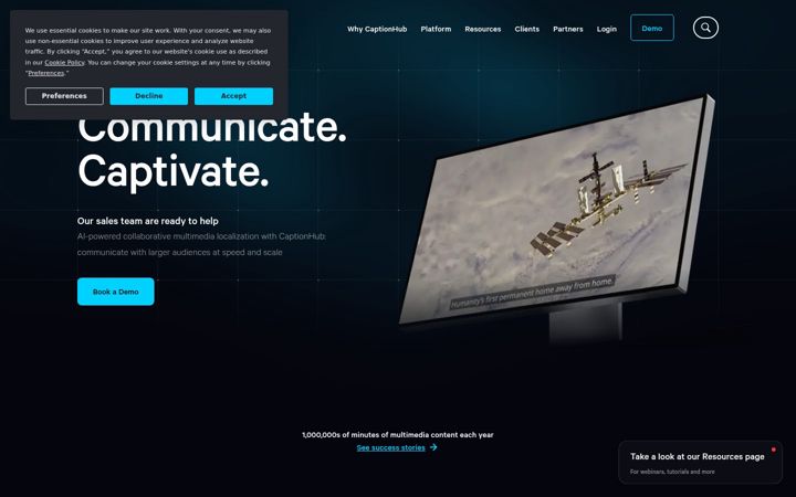 Screenshot of captionhub.com