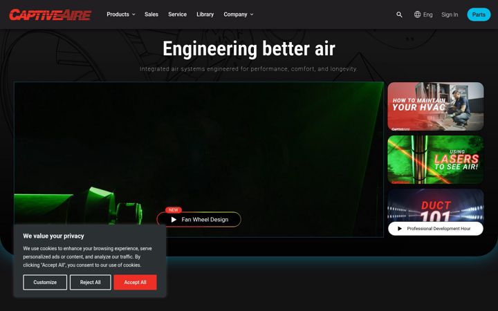Screenshot of captiveaire.com