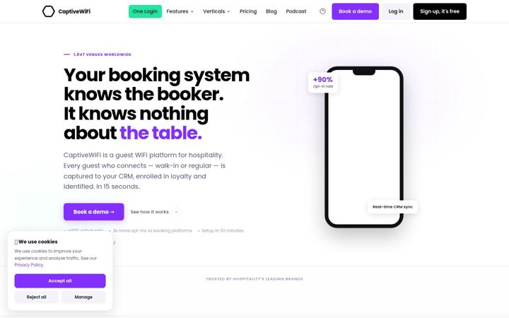 Captura de ecrã de captivewifi.io