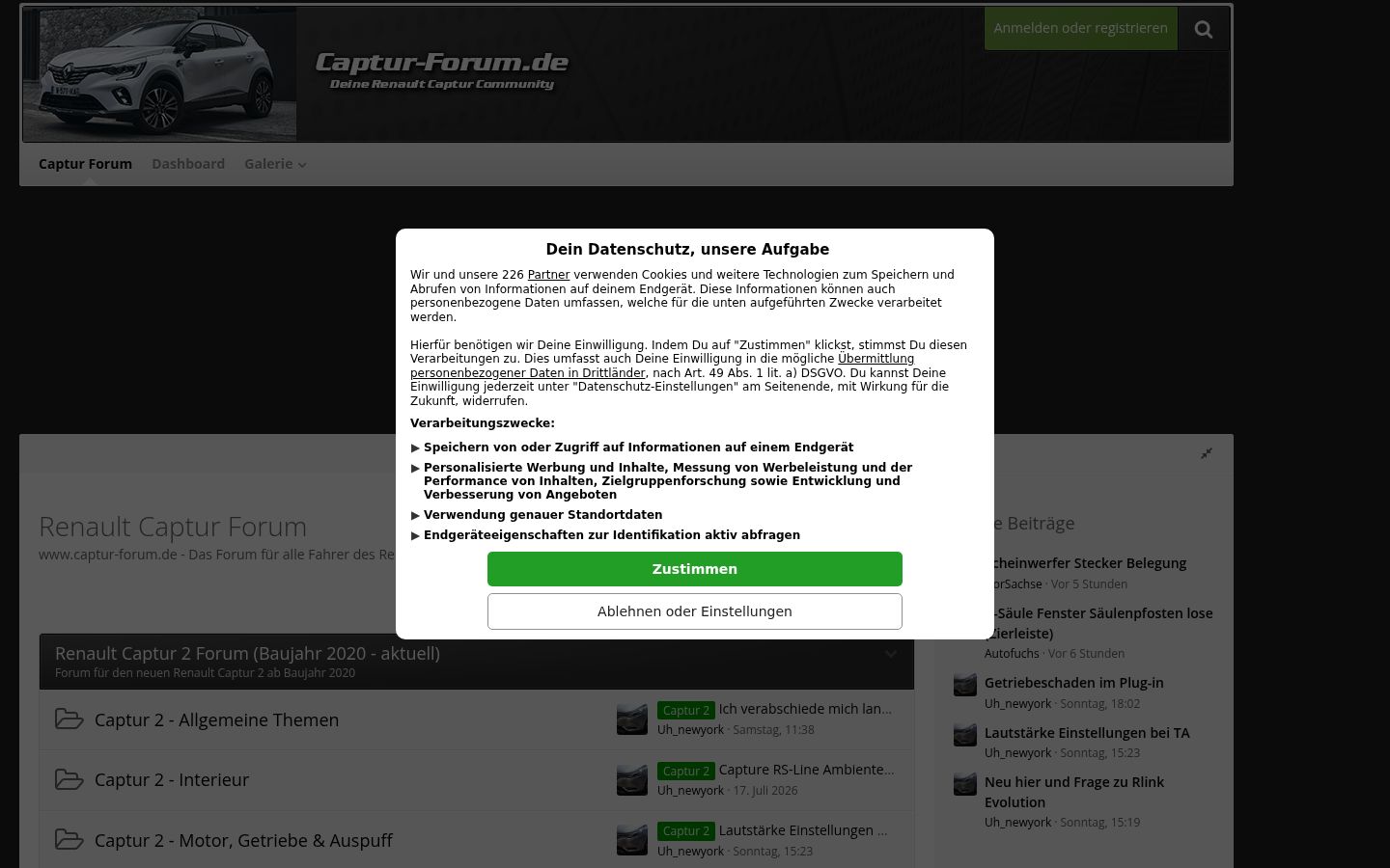 Captura de ecrã do banner de consentimento apresentado antes de qualquer interação