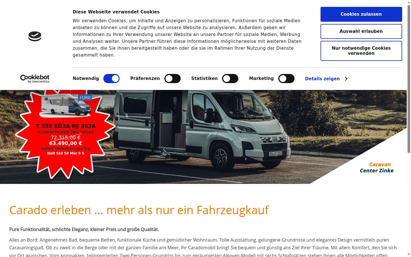Screenshot des Einwilligungsbanners vor jeglicher Interaktion