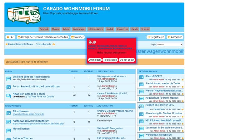 Screenshot von caradowohnmobilforum.de