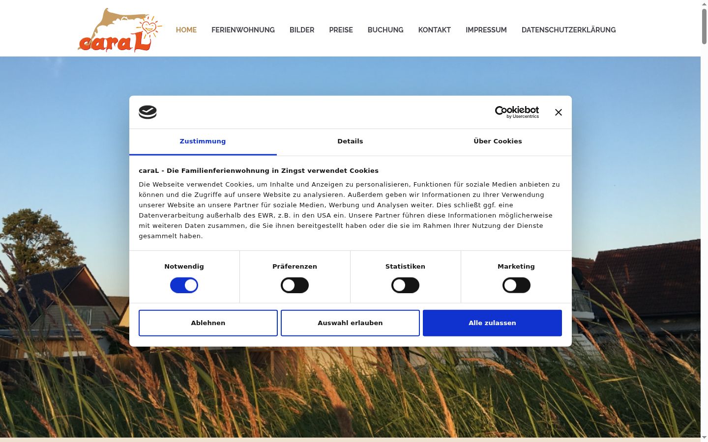 Captura de pantalla del banner de consentimiento mostrado antes de cualquier interacción