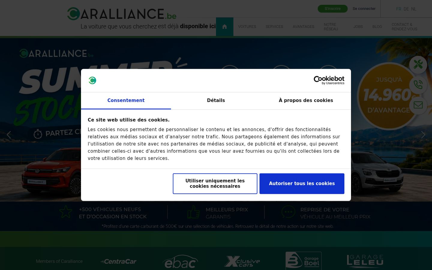 Capture d'écran de la bannière de consentement affichée avant toute interaction