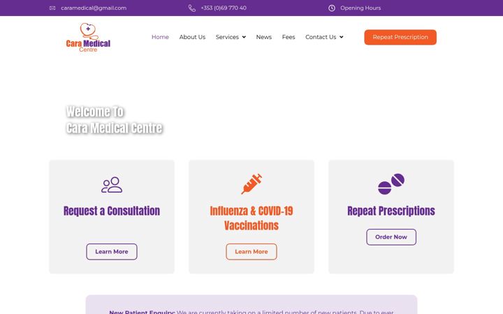 Captură de ecran a caramedical.ie