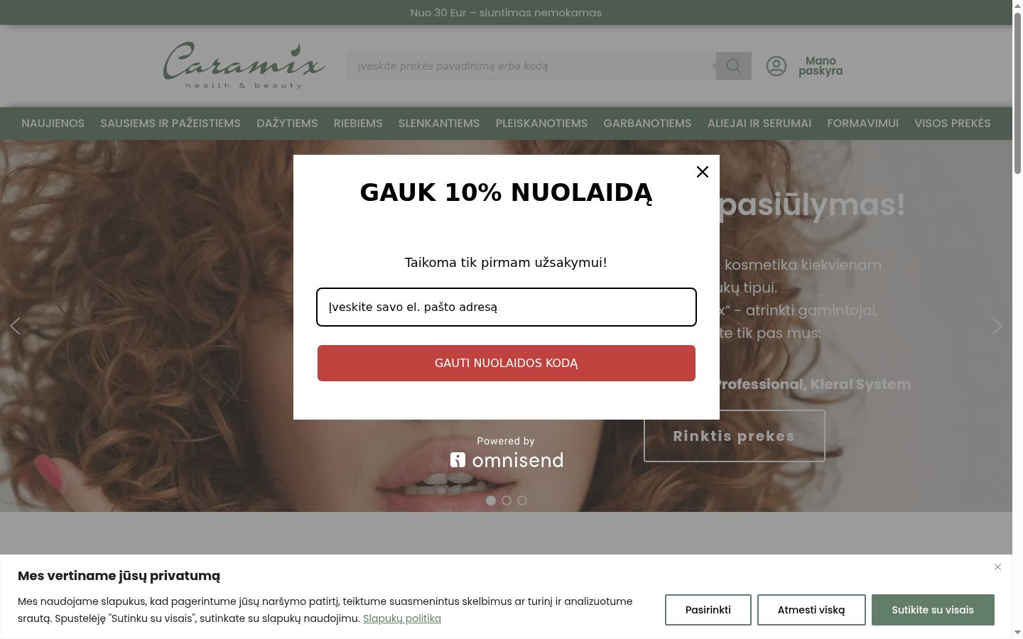 Screenshot del banner di consenso mostrato prima di qualsiasi interazione