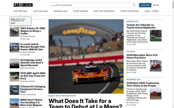 Screenshot of caranddriver.com