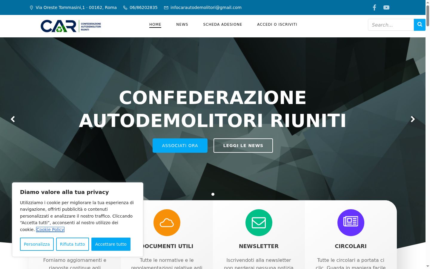 Screenshot del banner di consenso mostrato prima di qualsiasi interazione
