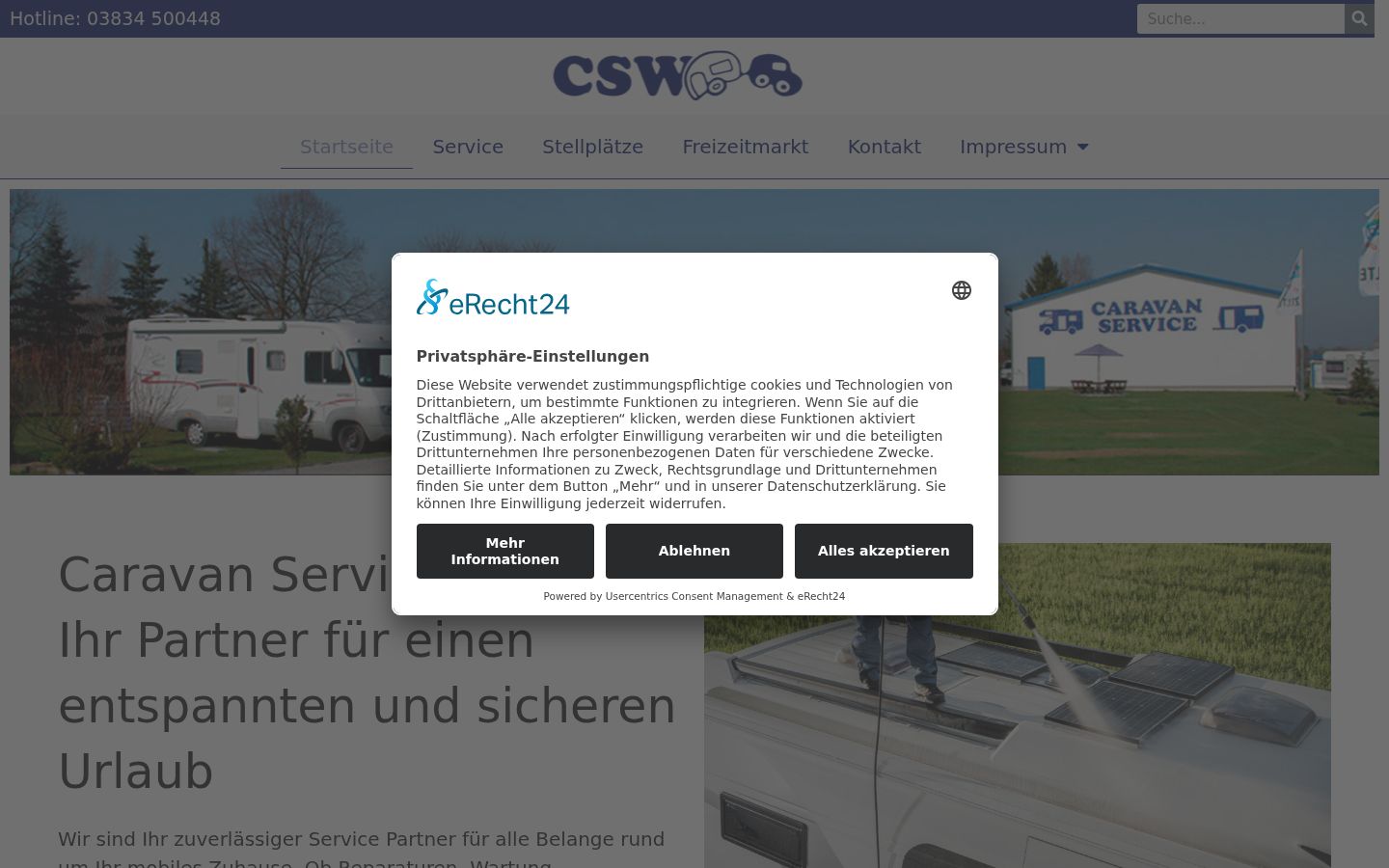 Screenshot des Einwilligungsbanners vor jeglicher Interaktion