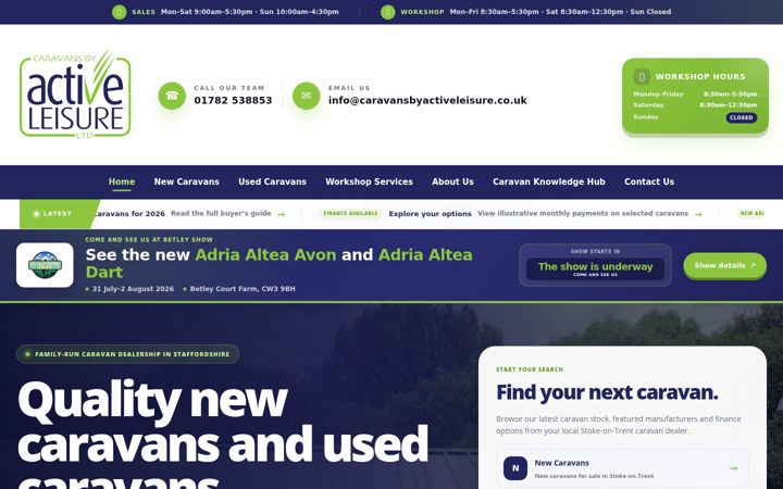 Screenshot of caravansbyactiveleisure.co.uk