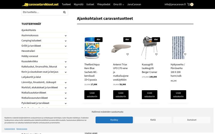 Snímek obrazovky caravantarvikkeet.net