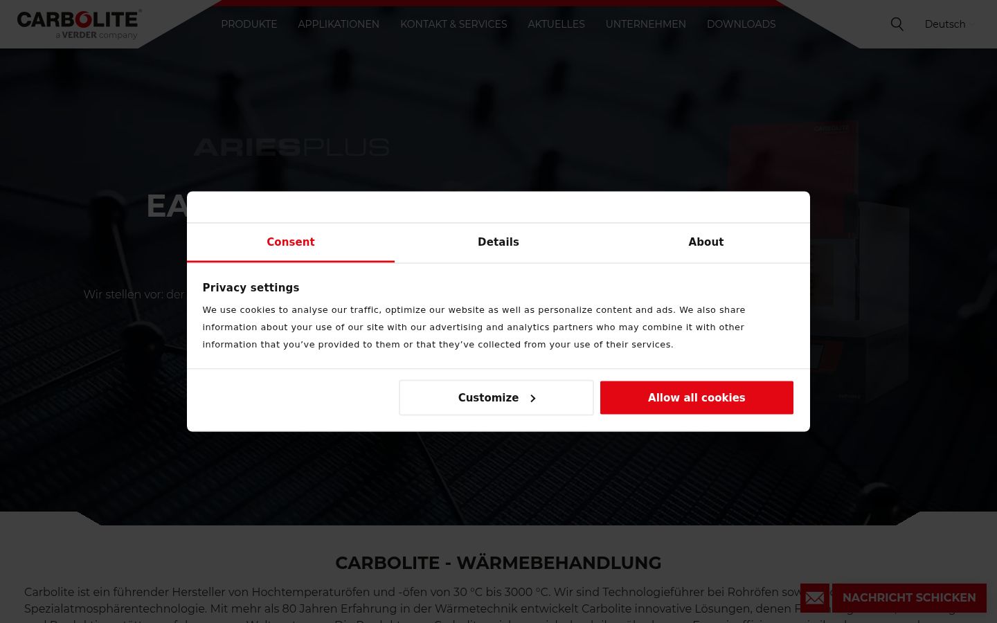 Screenshot del banner di consenso mostrato prima di qualsiasi interazione