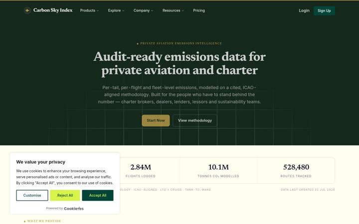Screenshot of carbonskyindex.com
