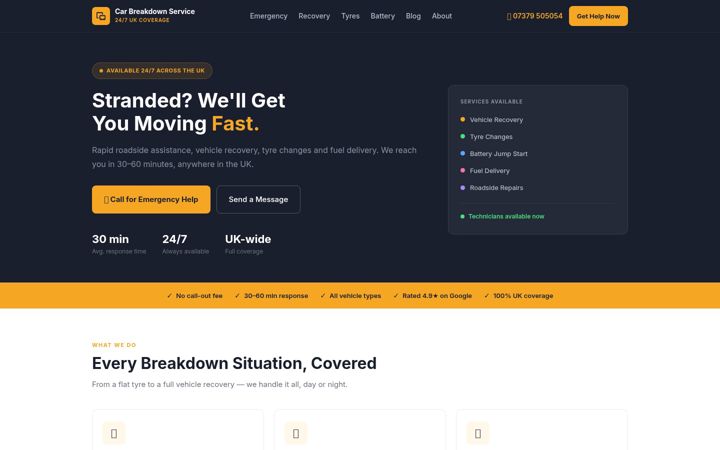 Screenshot of carbreakdownservice.co.uk