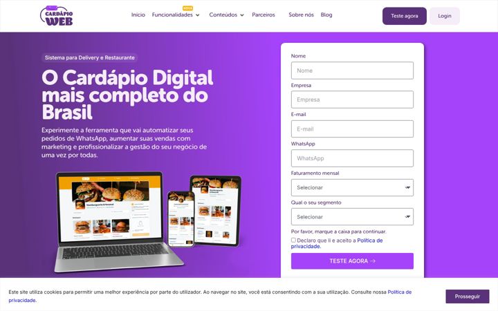 Snimka zaslona za cardapioweb.com