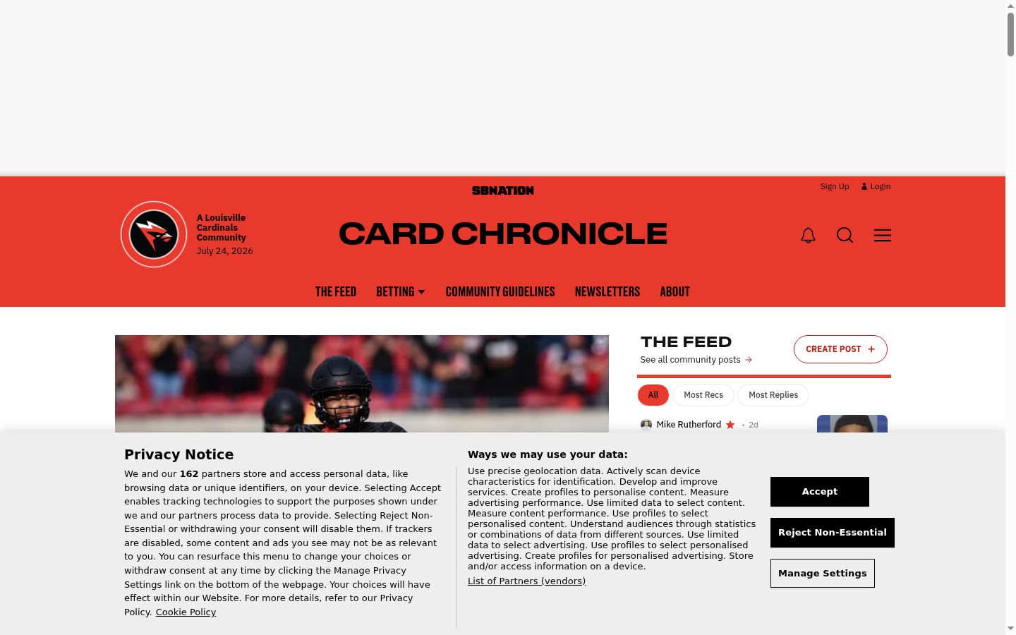 Screenshot del banner di consenso mostrato prima di qualsiasi interazione