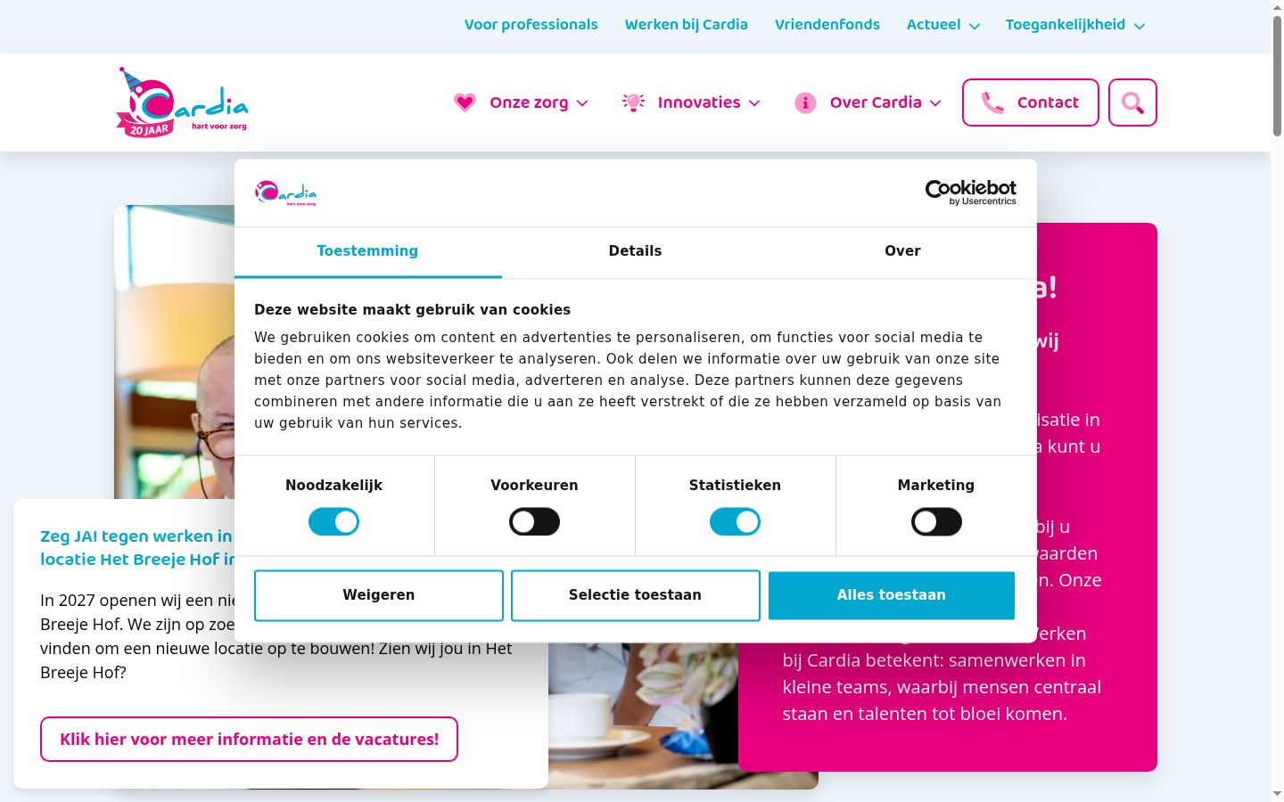 Screenshot del banner di consenso mostrato prima di qualsiasi interazione