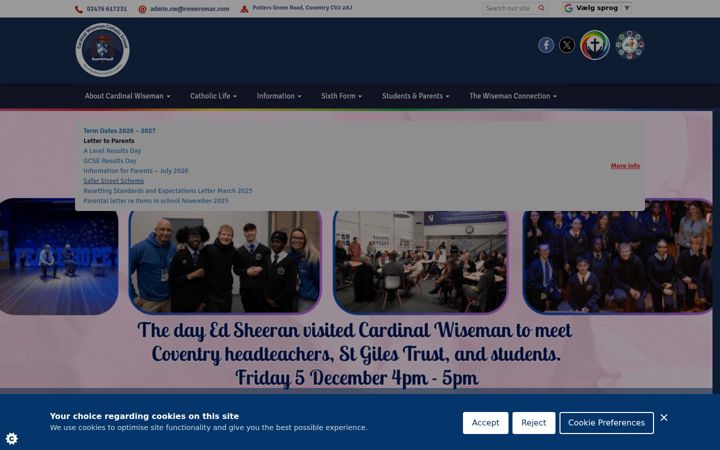 Screenshot of cardinalwiseman.coventry.sch.uk