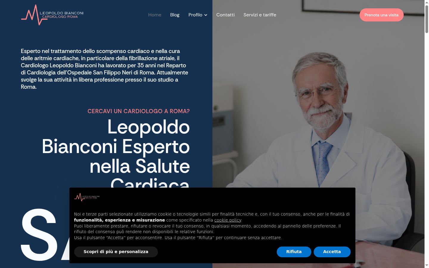 Screenshot del banner di consenso mostrato prima di qualsiasi interazione