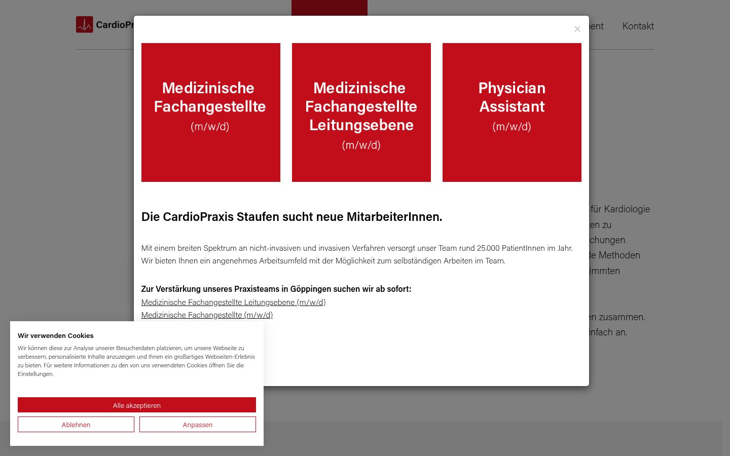 Screenshot des Einwilligungsbanners vor jeglicher Interaktion