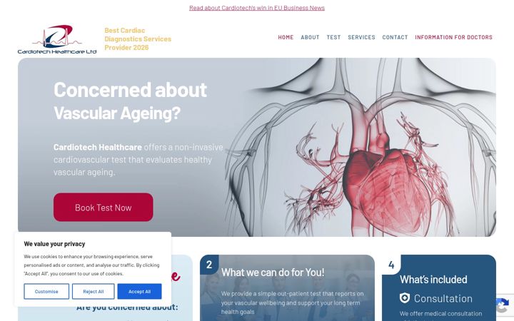 Captură de ecran a cardiotech.ie