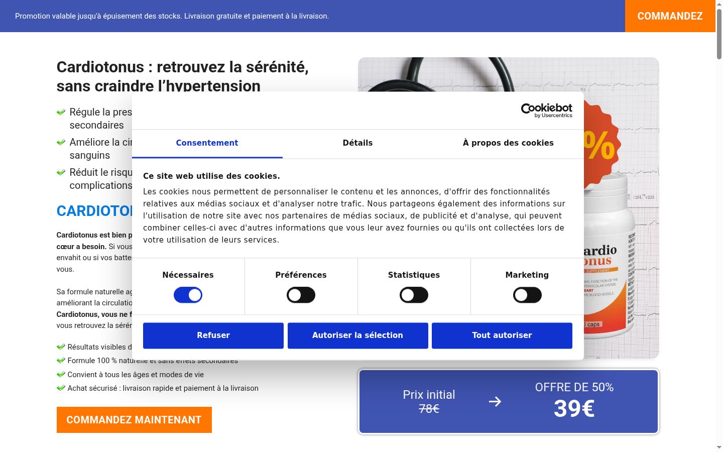 Captura de pantalla del banner de consentimiento mostrado antes de cualquier interacción