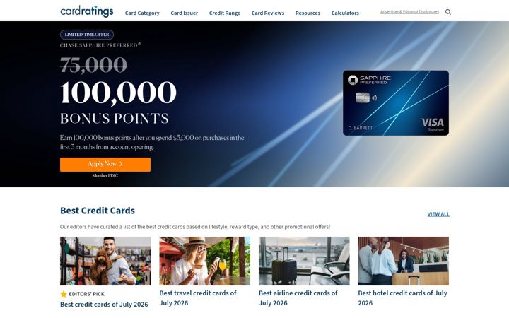 Screenshot of cardratings.com