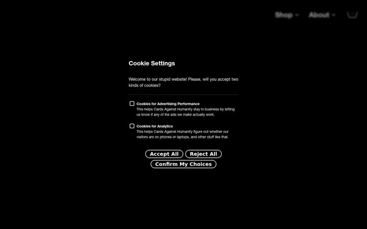 Screenshot of cardsagainsthumanity.com