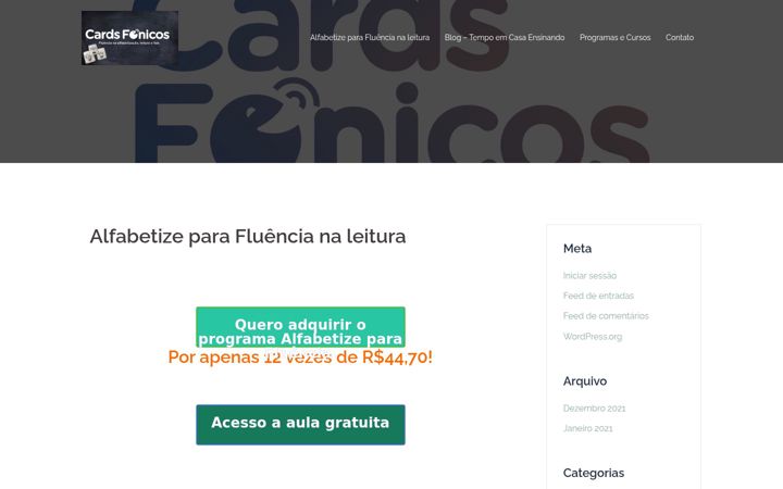Screenshot stránky cardsfonicos.com.br