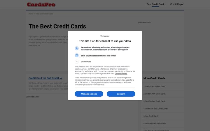Screenshot von cardspro.in