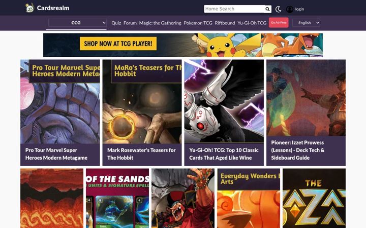 Skärmbild av cardsrealm.com