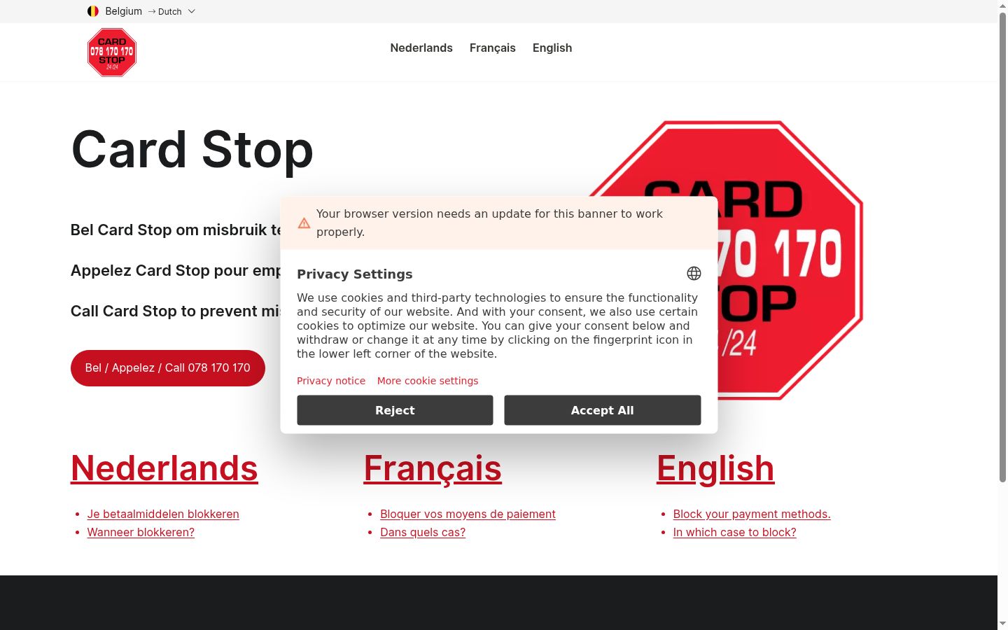 Capture d'écran de la bannière de consentement affichée avant toute interaction