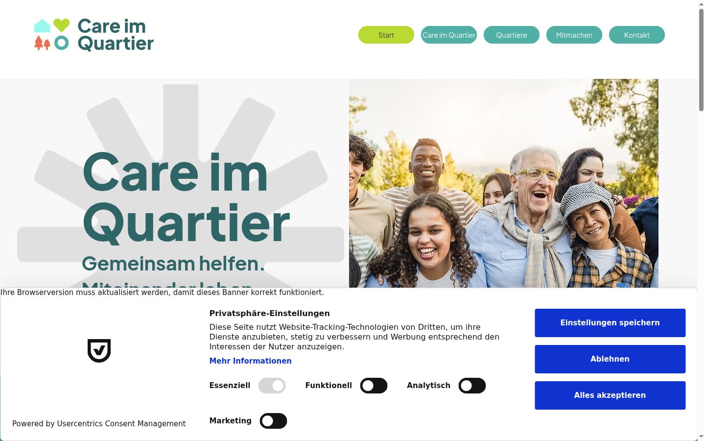 Skärmbild av samtyckesbannern som visades före någon interaktion