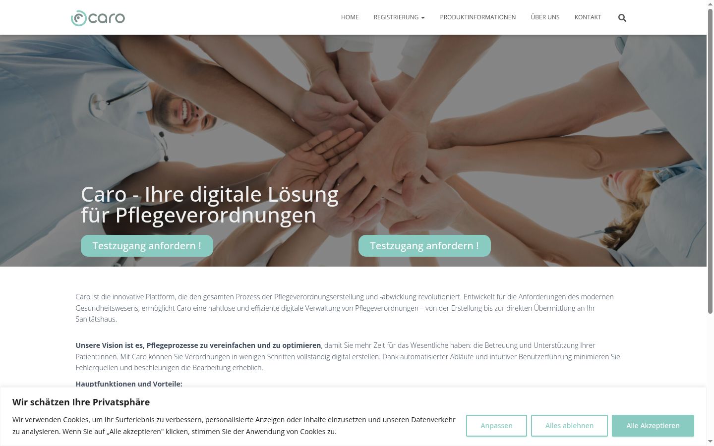 Screenshot des Einwilligungsbanners vor jeglicher Interaktion